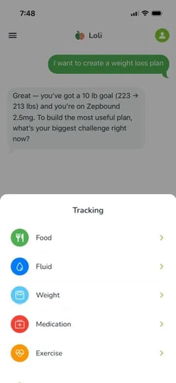 Loli tracking - food, fluid, weight, medication, and exercise